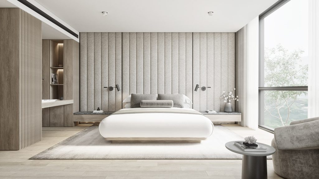 Phòng ngủ đơn giản này được thiết kế với màu sắc chủ đạo là trắng xám mang đến không gian giản dị mà ấm áp. Đặc biệt, đồ nội thất được bố trí khoa học, gọn gàng, giúp không gian thêm phần thoáng đãng và dễ chịu.